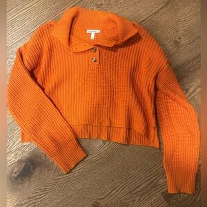 Derek Heart Orange Waffle-Knit Cropped Sweater